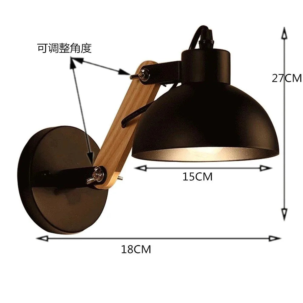 Led wall lamp nordic bedside iron wood lights practical adjustable reading study lighting new home decors sconces