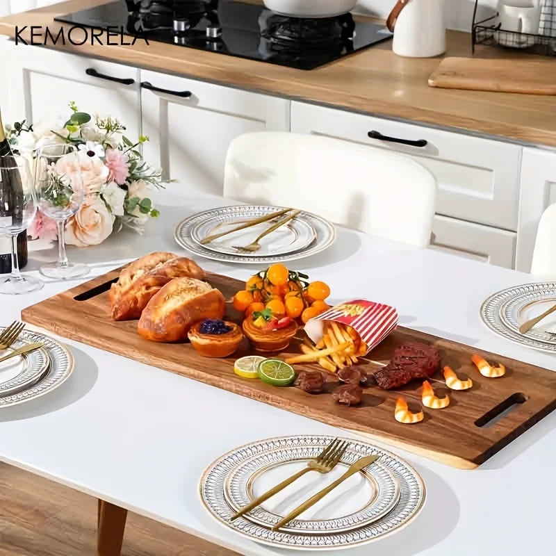 Extra long serving board wooden cutting with handle for cheese charcuterie appetizers,durable kitchen platter parties
