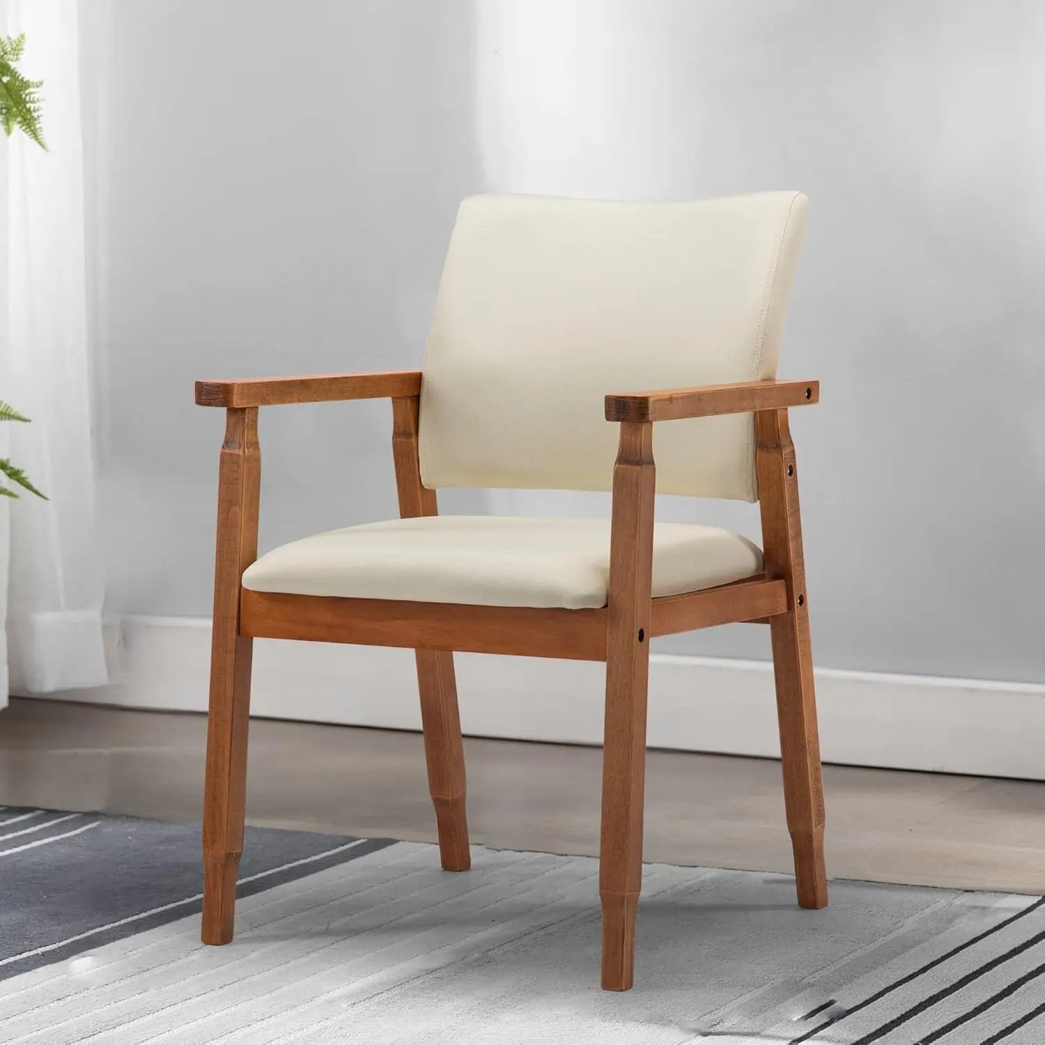 Set of 4 mid-century modern dining chairs – walnut wood frame & grey fabric seats - beige / united states