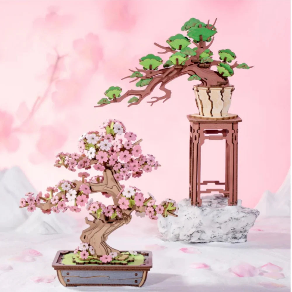 Robotime rolife diy wooden sakura bonsai 3d puzzle crafts flower gift for mom wife friends - pine / united states