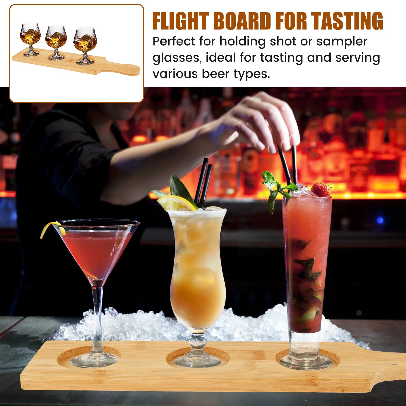 Wood wine tasting tray versatile sturdy flight board serving display rack for bar brewery party easy to clean - 4pcs