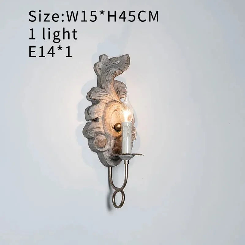 Vintage wood wall lamp for living room antique farmhouse candle sconce bedroom bedside mid century wooden lights - w15