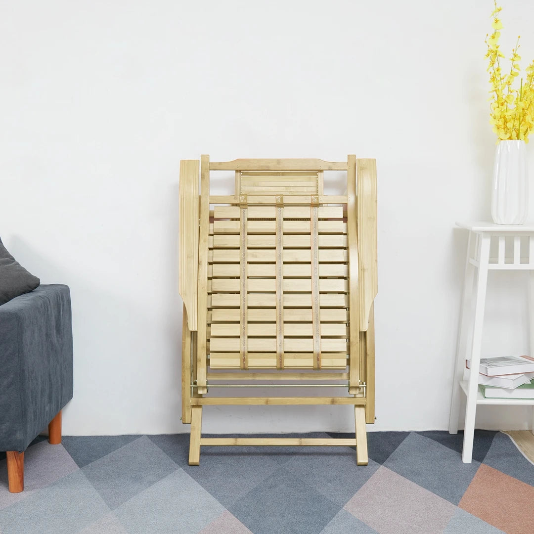 Bamboo folding rocking recliner chair | foot massage & backrest | outdoor beach camping balcony sun lounger with armrest