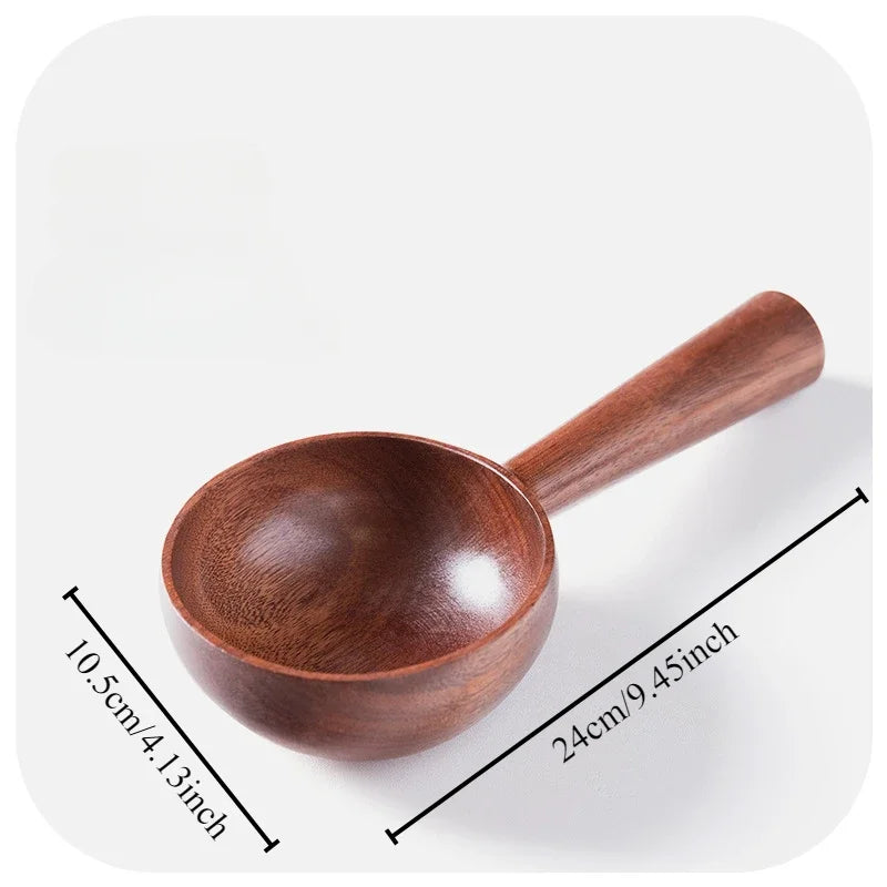 Household long handled wooden spoon for rice washing and water scooping cutlery large