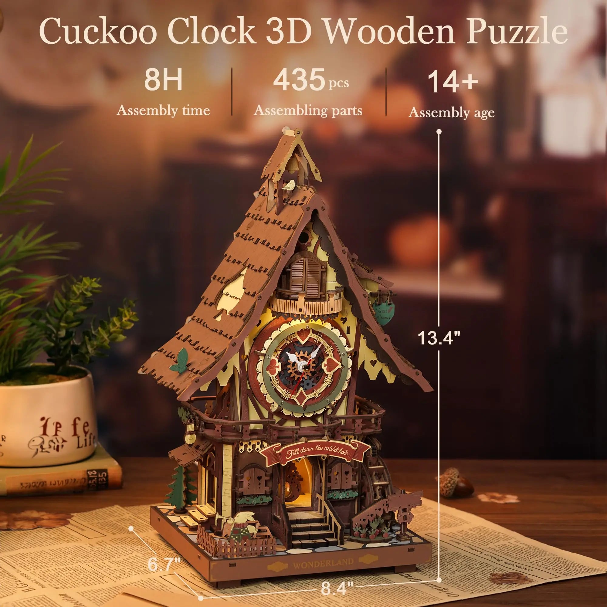 Robotime rokr cuckoo clock mechanical 3d wooden puzzle pre-colored wall building block kits home deco beautiful design