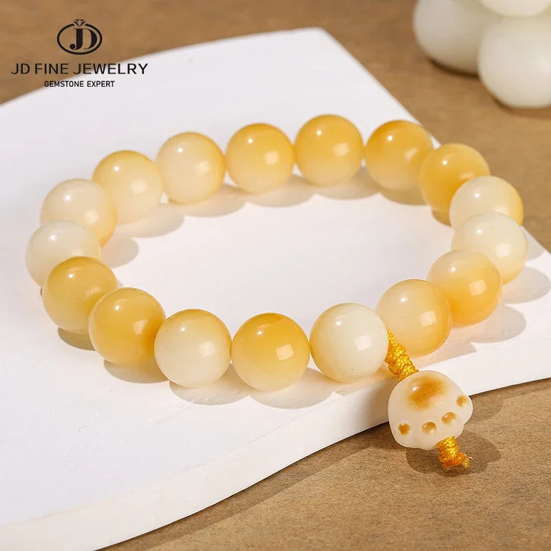 Jd natural wooden bodhi beaded cut cat paw bracelet women men cartoon handmade stretch bangles couple girls jewelry