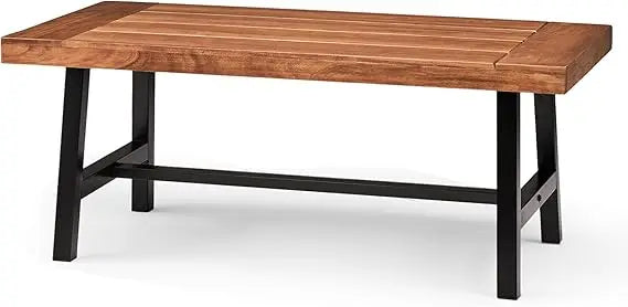 Durable metal frame outdoor wooden patio coffee table weather-resistant solid wood low for use - united states