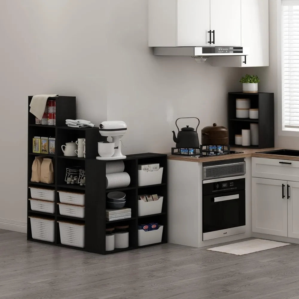 Four-tier wooden bookshelf with storage black finish - united states / blackwood