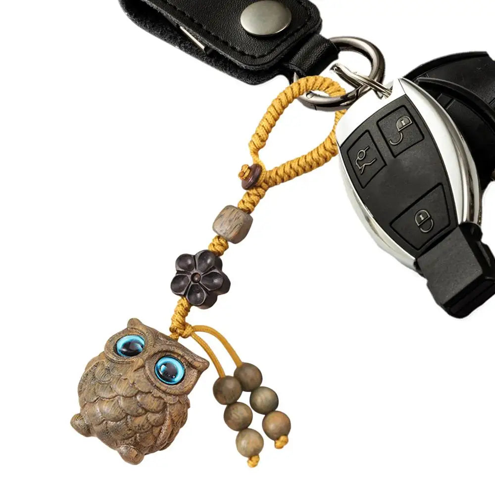 Owl wooden keychain portable fashionable phone charm decor pendant for women men bag key accessories gift keyring