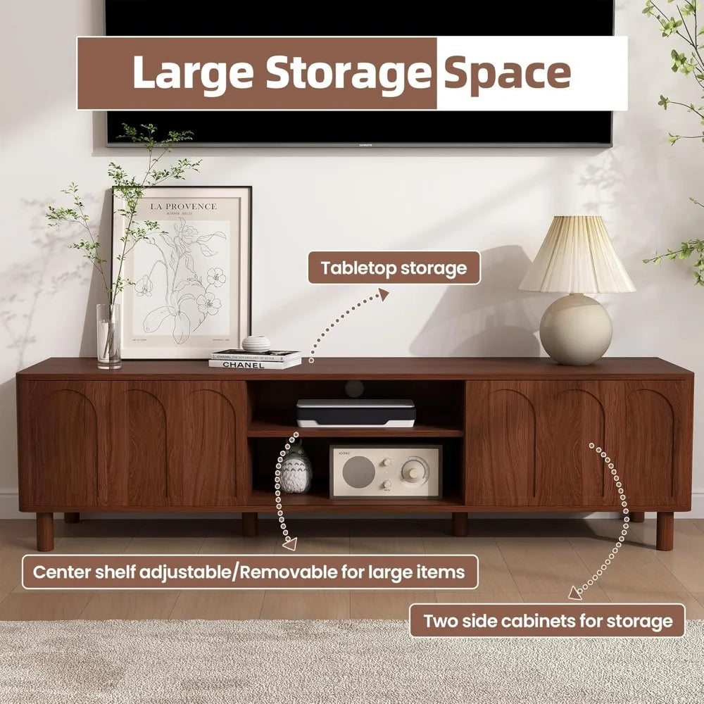 Tv stand for tvs up to 70’’ entertainment center with large storage living room media console sliding doors and adjus