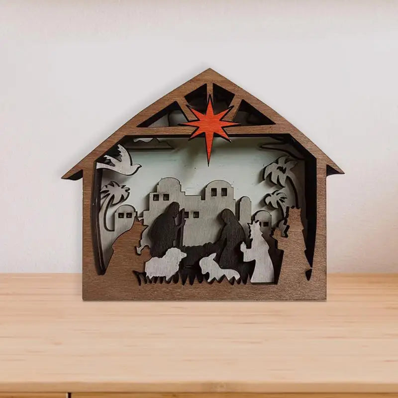 Christmas nativity wooden statue tabletop 3d seasonal decoration photography props indoor - decorative