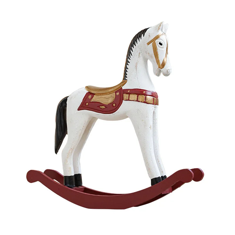 Christmas decorations creative carving wooden rocking horse retro shaking sculpture home table decor ornaments prop
