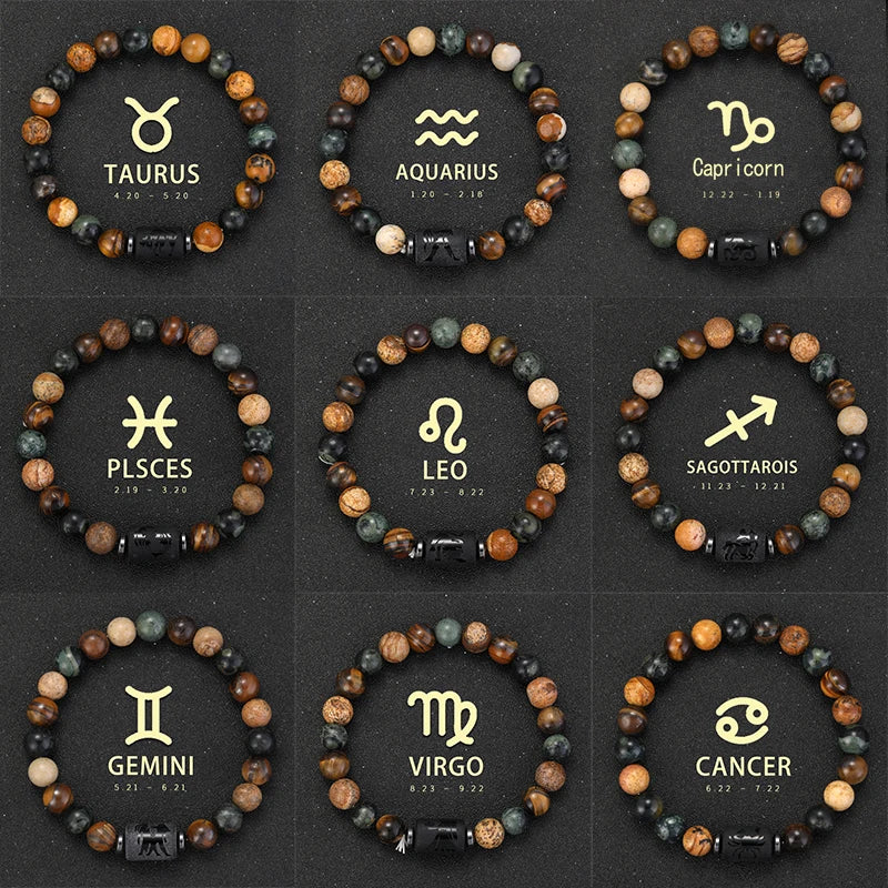 12 zodiac bracelets natural stone cancer virgo leo libra bracelet couples friendship gifts jewelry pulsera hombre