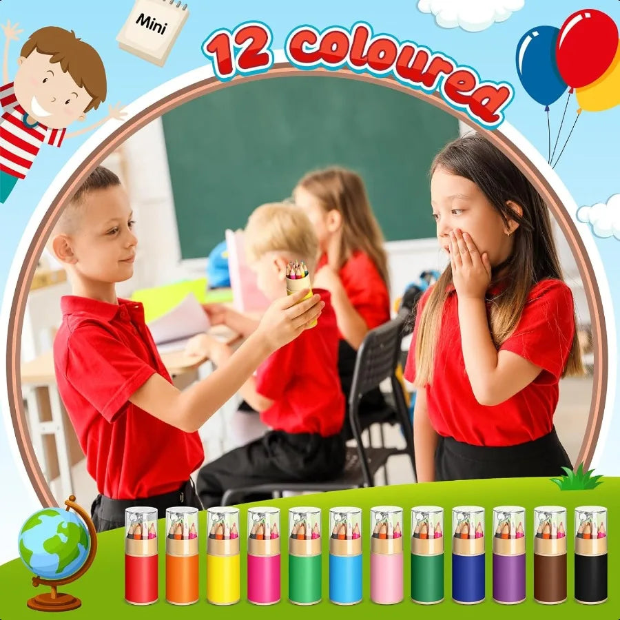 12 sets mini drawing colored pencils bulk with sharpener for 3.5 small colors travel portable pencil set back to sch
