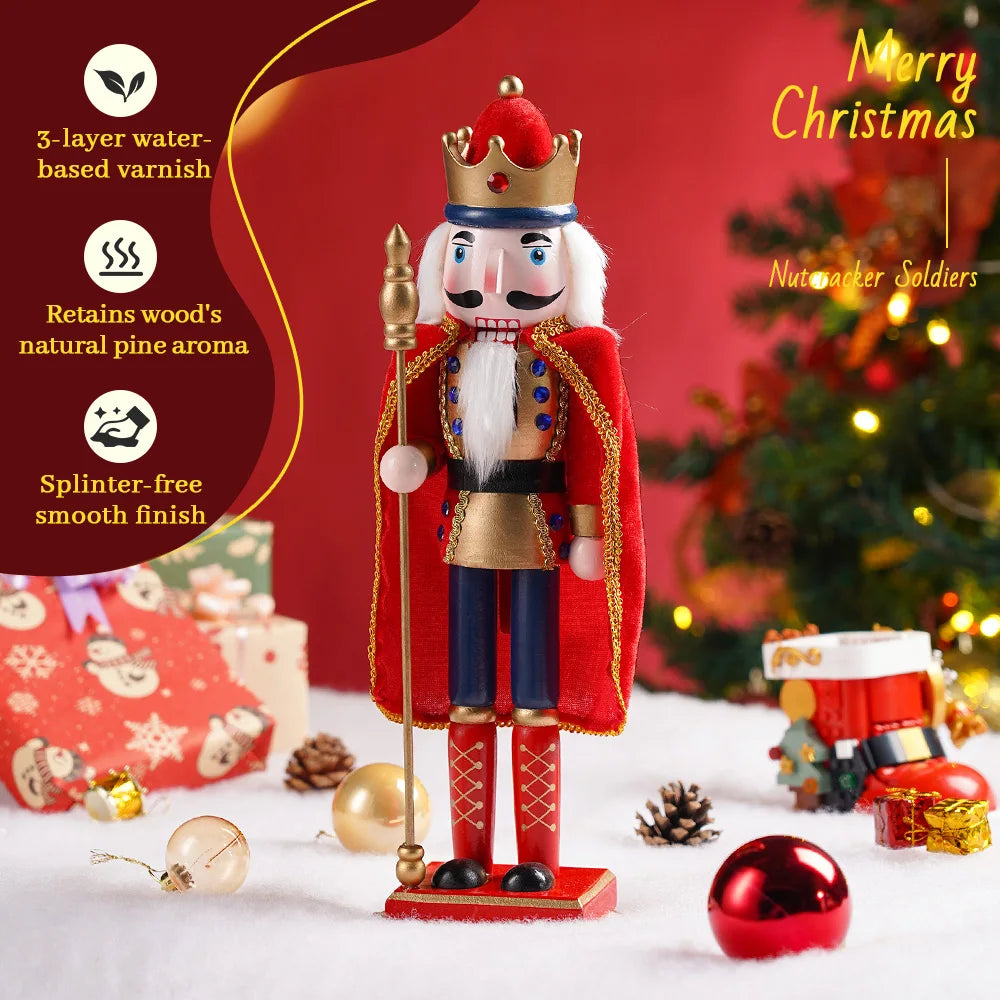 38cm king nutcracker soldier with cloak wooden puppet christmas decor holiday gift home office decoration festive