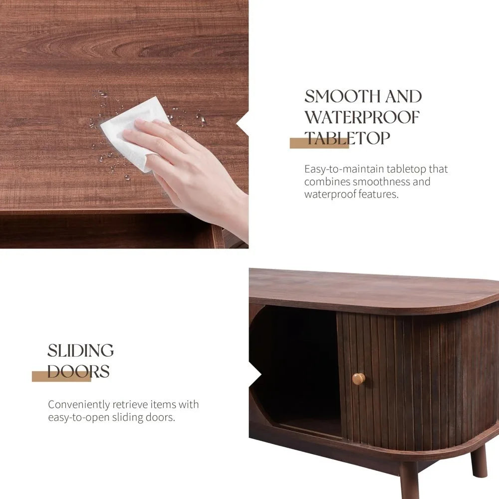 Modern fluted tv stand for 75’’ tvs – mid-century entertainment center with tambour door & rattan-fronted media console