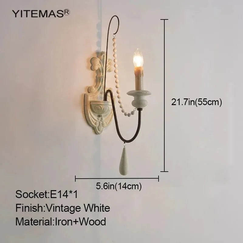 Vintage wood wall lamp for living room antique farmhouse candle sconce bedroom bedside mid century wooden lights - w14