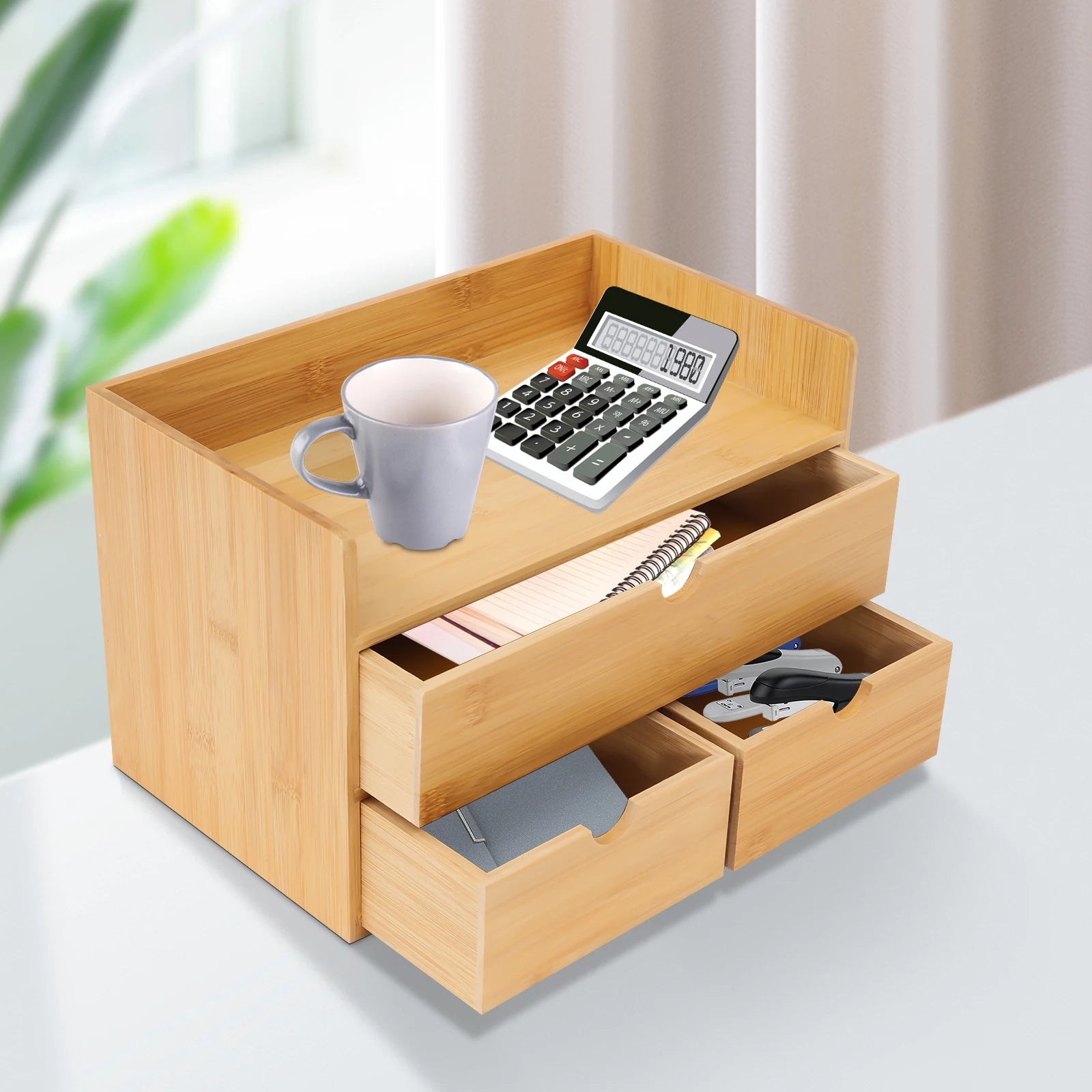 Desk organizer mini bamboo drawer desktop storage for office home toiletries no assembly required