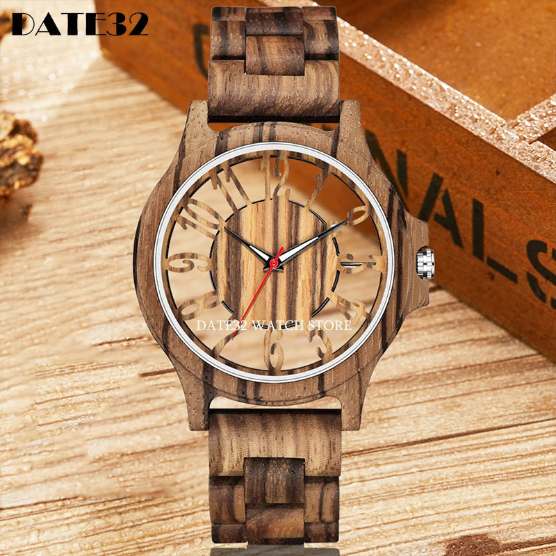 Natural bamboo wood watch for men full-wooden hollow case band watches man quartz wristwatch real wooden clock male