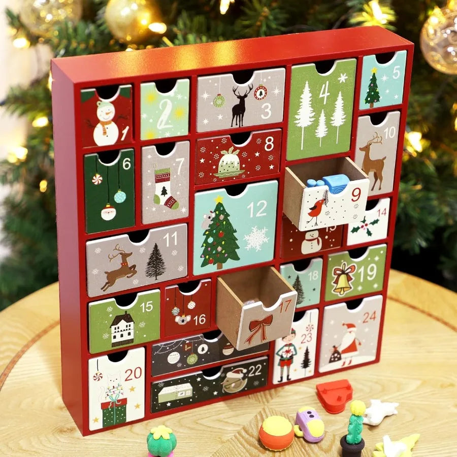 Wooden christmas advent calendar with 24 drawers countdown to refillable for holiday decor fes - united states