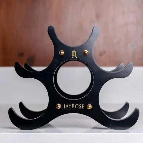 Wooden wine rack holds 6 bottles - compact and movable holder - easy to assemble space saving storage design - black