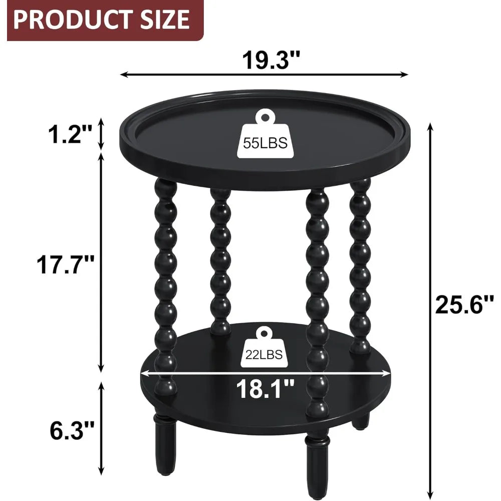 Round end table with storage shelf 2 tier couch side wood coffee for living room bedroom black 19.3 * 25 - united states