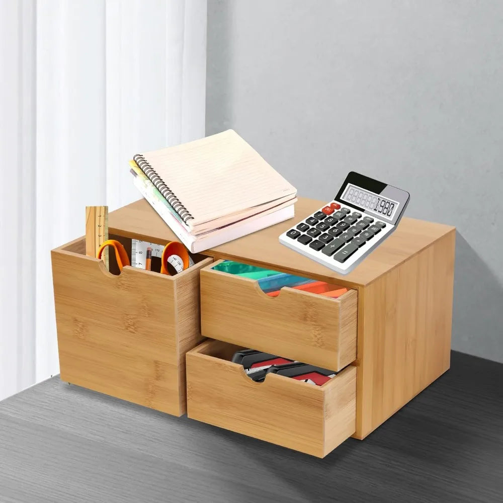 Desktop organizer with drawer wood desk organizers storage drawers handle small bamboo box for office home school