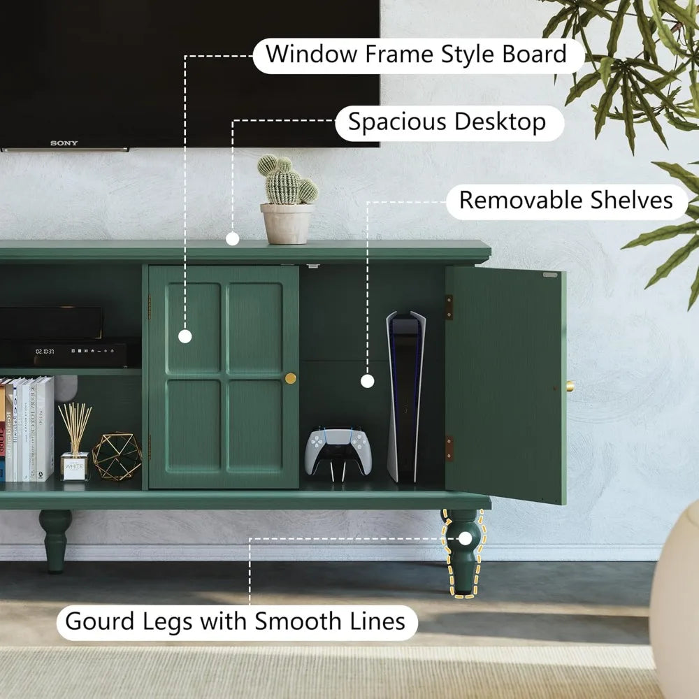 67’’ mid century modern tv stand with window design,wood entertainment center open shelf,up to 70’’ media for living