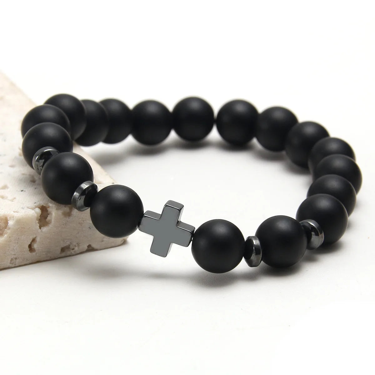 Cross bracelet men’s religious rosary wooden beads popular jewelry christian crucifixes decoratio frosted stone beaded
