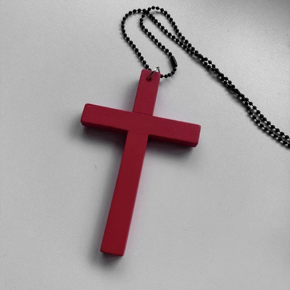 New gothic cool y2k wood cross pendants necklaces unisex black white red hip hop charm chain choker necklace fashion