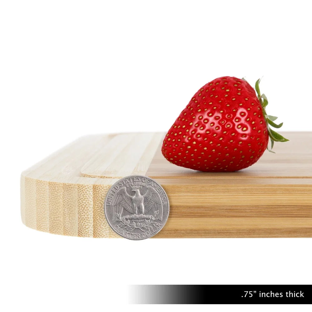 Eco-friendly two tone bamboo cutting board with juice groove extra thick kitchen chopping serving anti-microbial