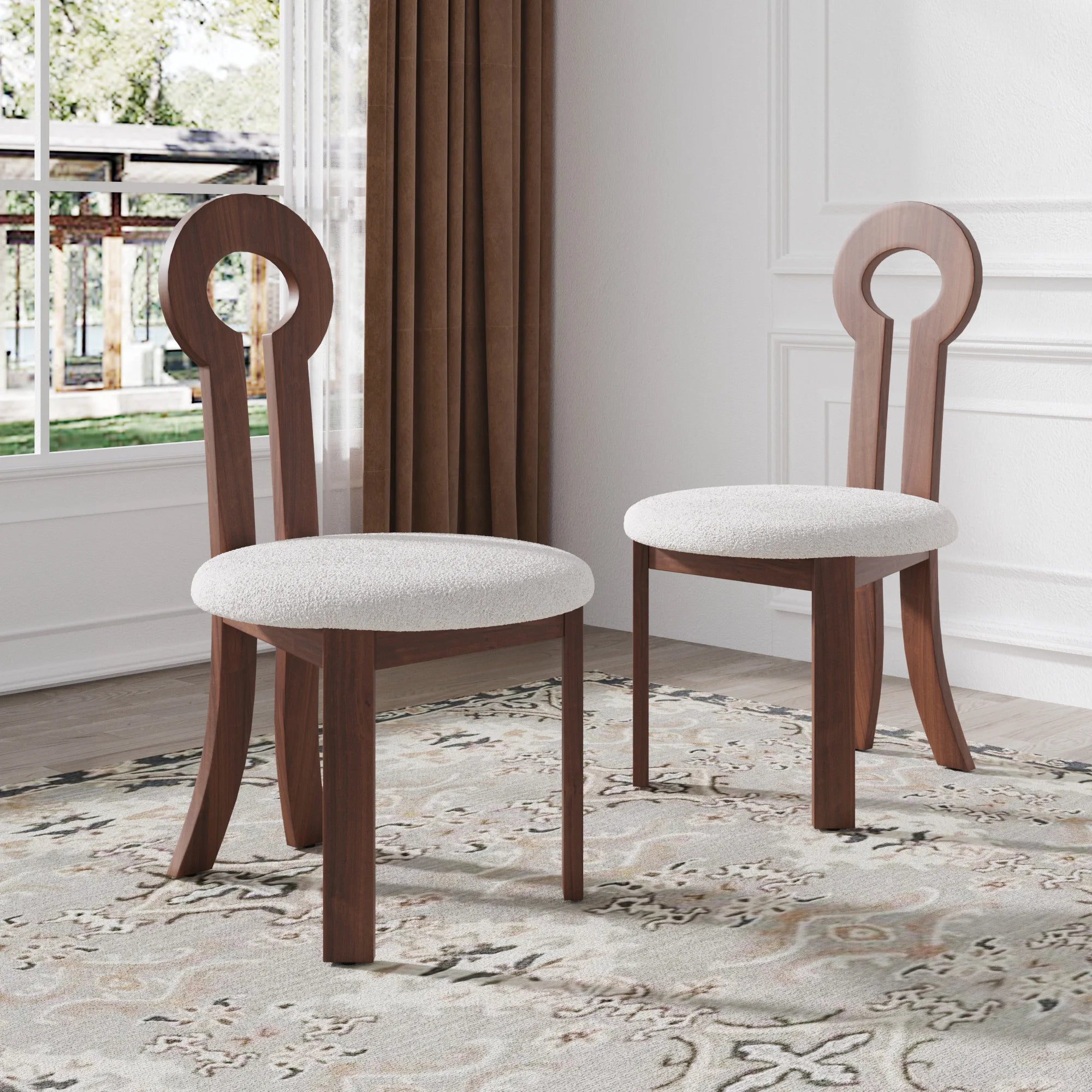 Sdorens wooden dining chairs set of 2 modern round room chair comfy fabric upholstered kitchen for vanity bar - brown