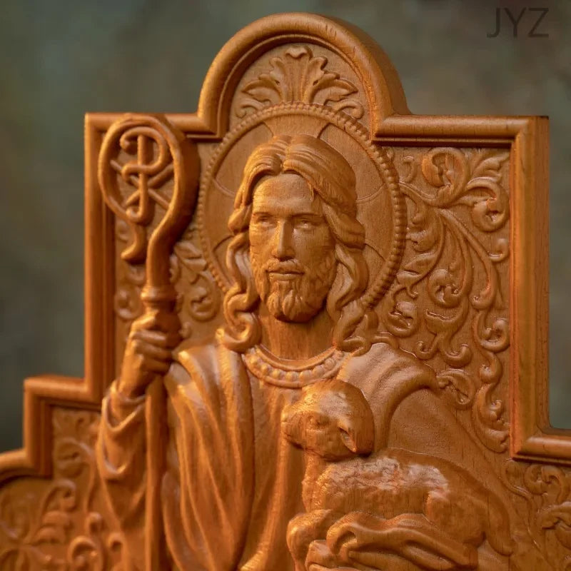 Vintage wood carved religious catholic saint jesus statue wall art decor - 35cm - (christian)