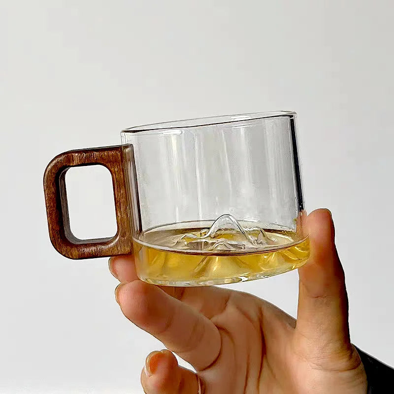 Small capacity 110ml walnut wooden handle glass coffee mug freshly ground cup home tea milk breakfast cups drinkware