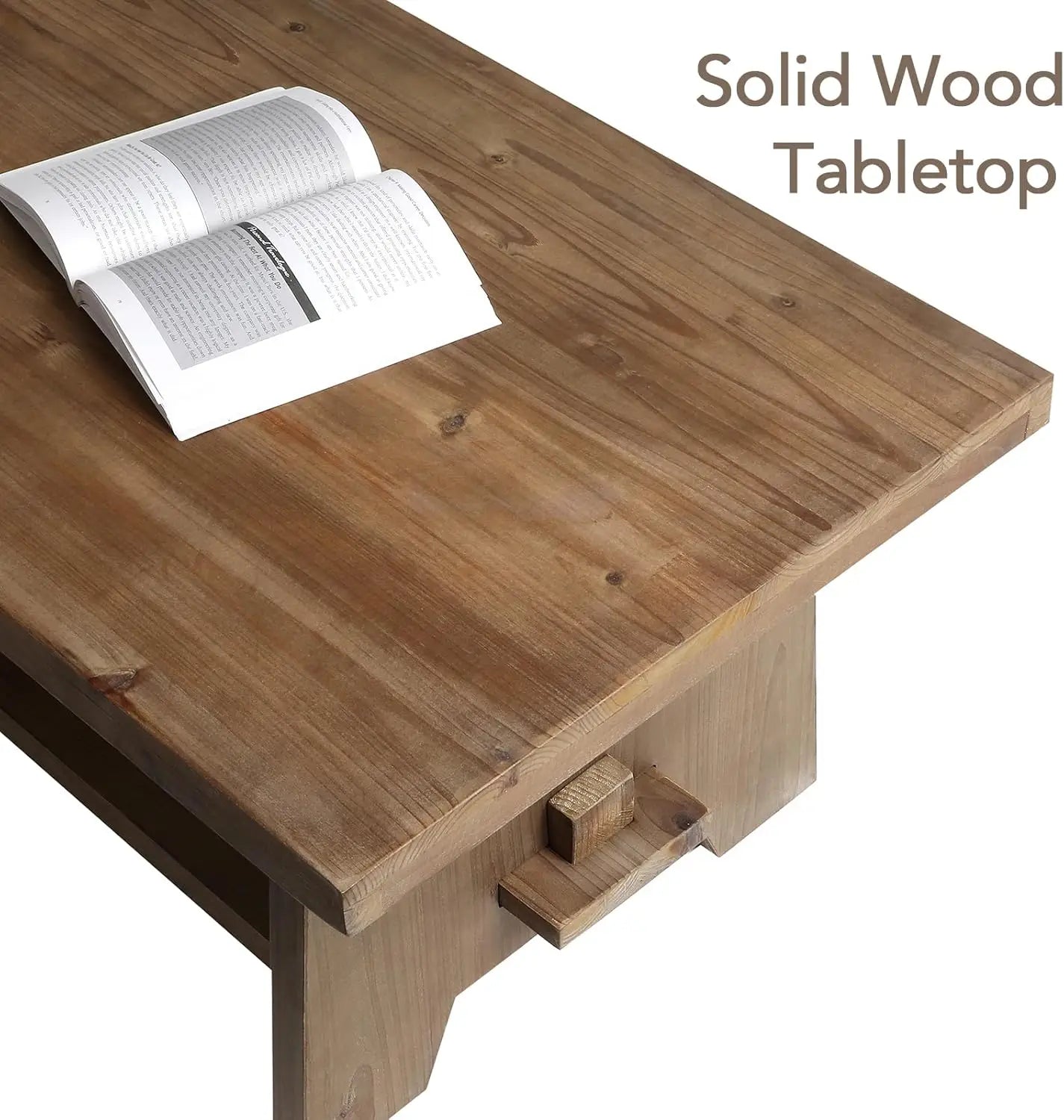 Farmhouse wood coffee table - 43.4” mid century modern wooden tables solid firwood tabletop rectangle