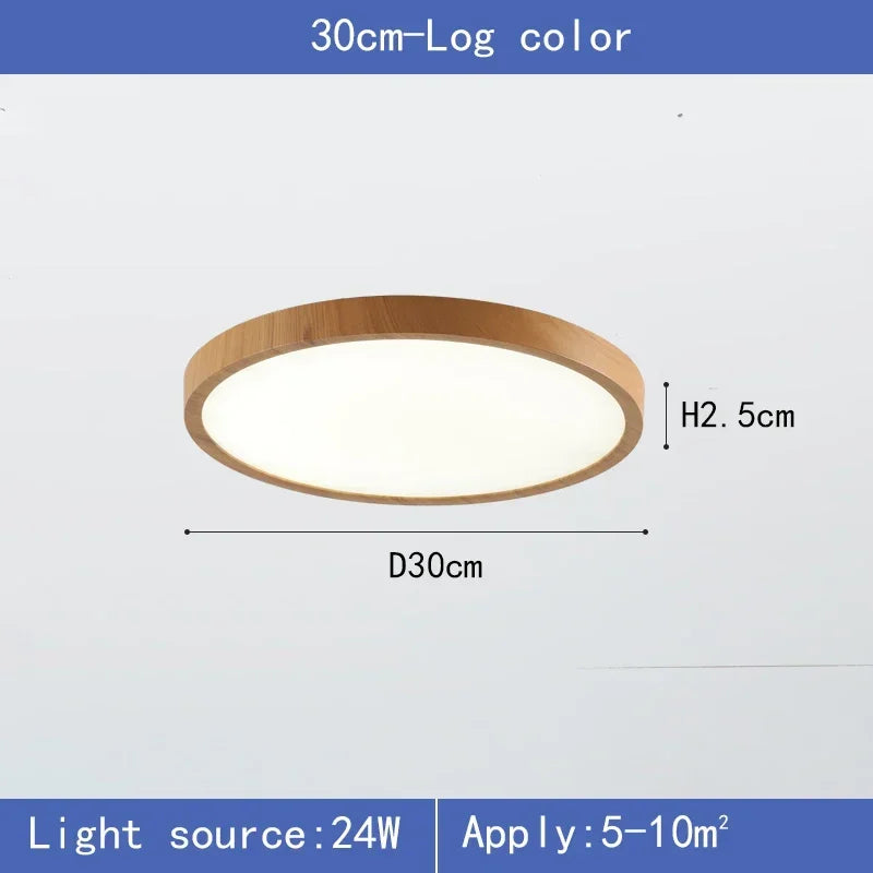 Modern led ceiling light circular ultrathin wood grain walnut decorative bedroom dining room living indoor home - log