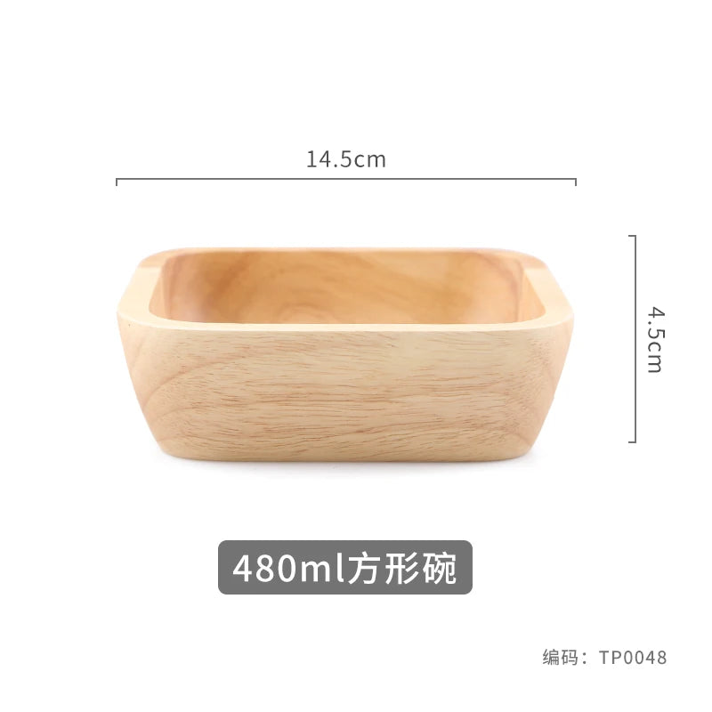 1pcs japanese square wooden bowl high-grade creative oak fruit salad dessert snacks kitchen accessories - medium 14.5cm