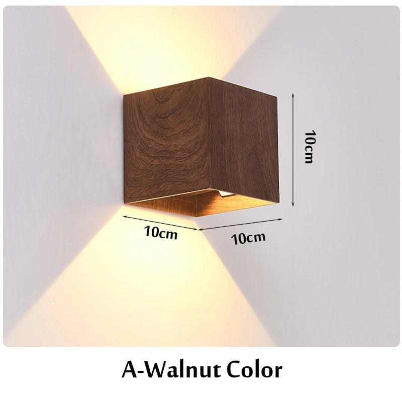 Imitation wood wall light led up down bedside japan log living room bedroom decor lamp wabi sabi walnut corridor sconce