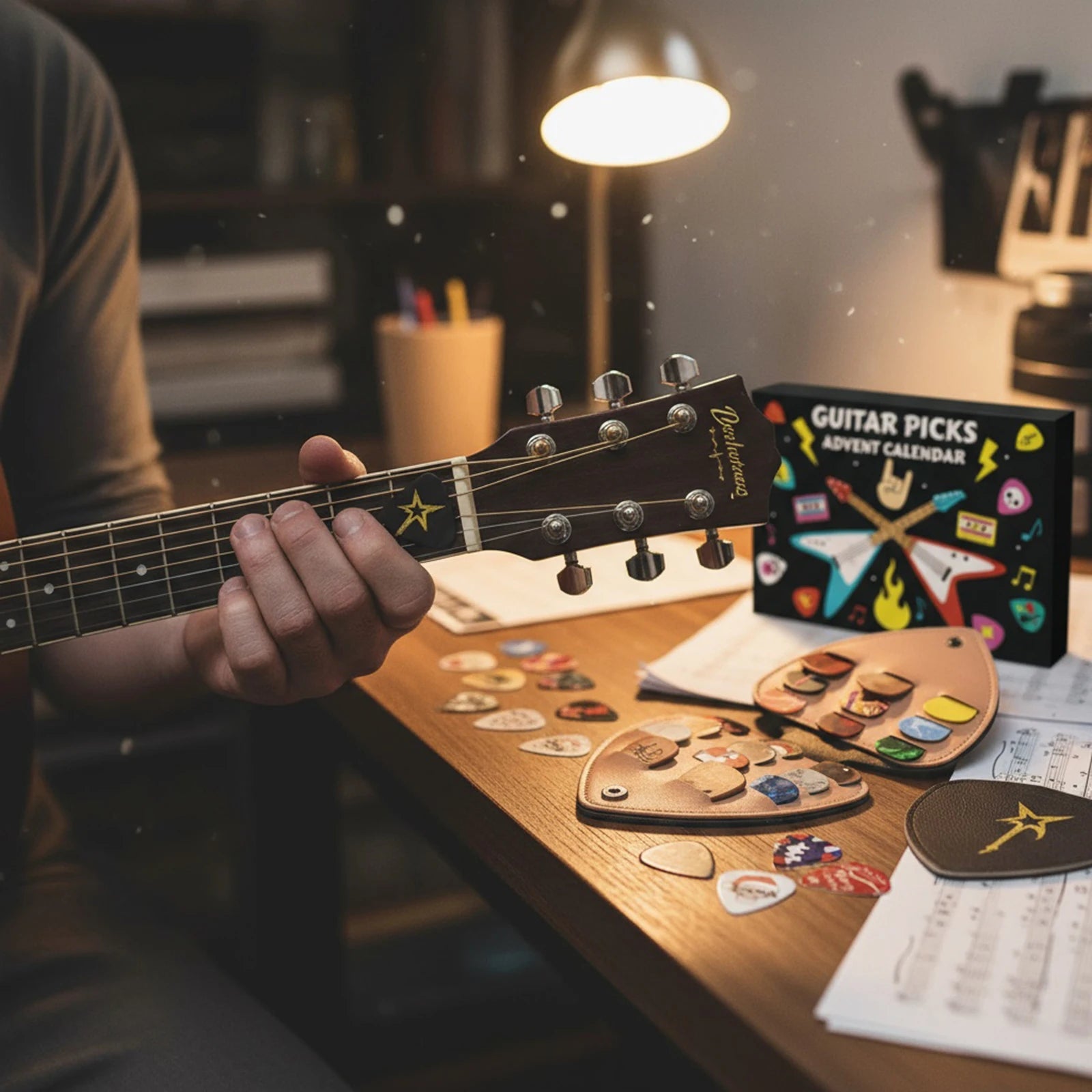 Guitar picks advent calendar 2025 24days christmas countdown with celluloid & wood musical fun gift box