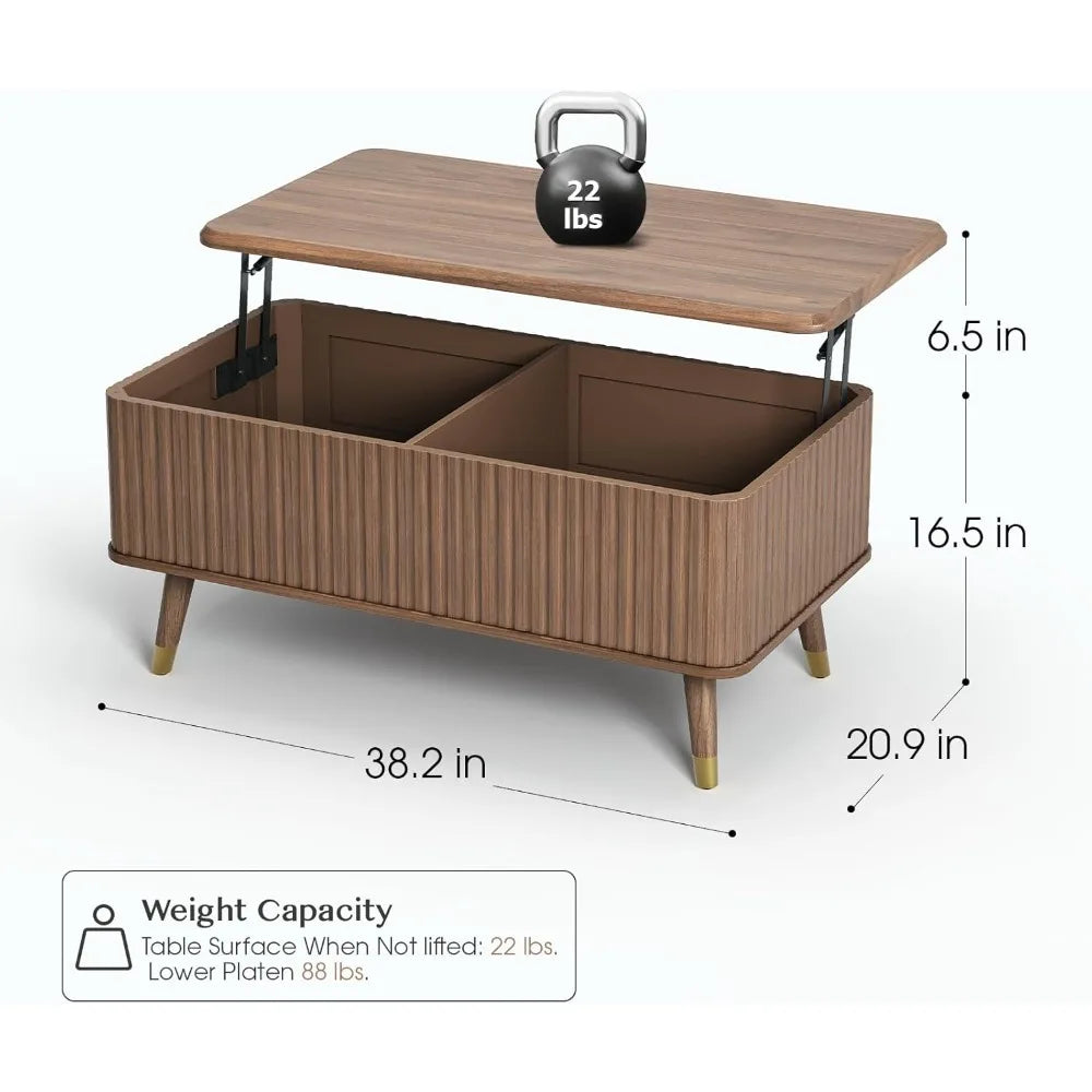 Lift top coffee table with storage,mid century modern table,fluted wood rectangle center for living room,office