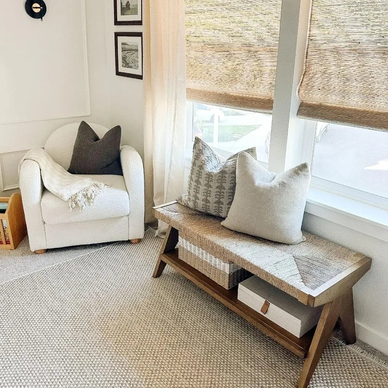 Beacon bohemian bench seat with shoe storage seagrass entryway or end of bed solid wood frame brushed light brown