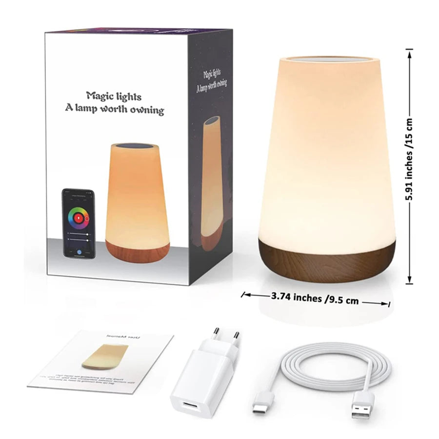 Eu/us plug tuya wifi wood grain touch night light alexa google home voice control dimmable multi-color for bedroom