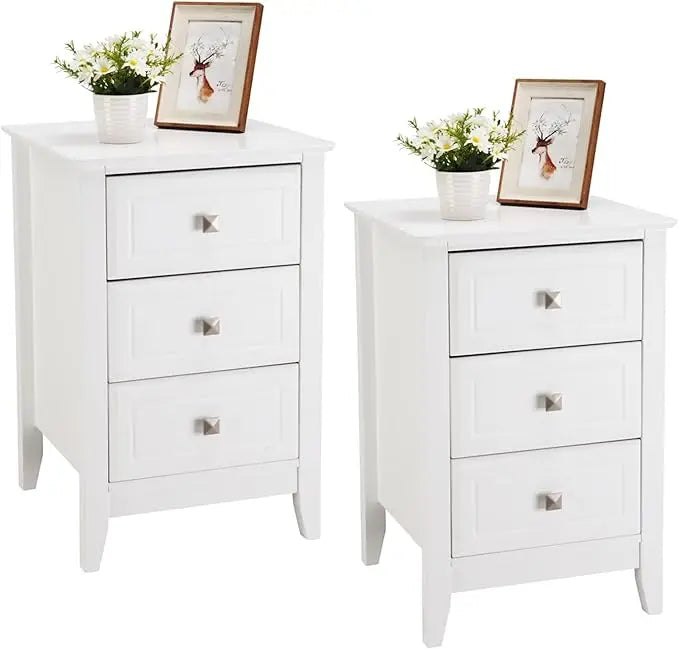 Upgraded white night stands for bedrooms set of 2 modern nightstand with 3 drawers wooden bed side table - grey