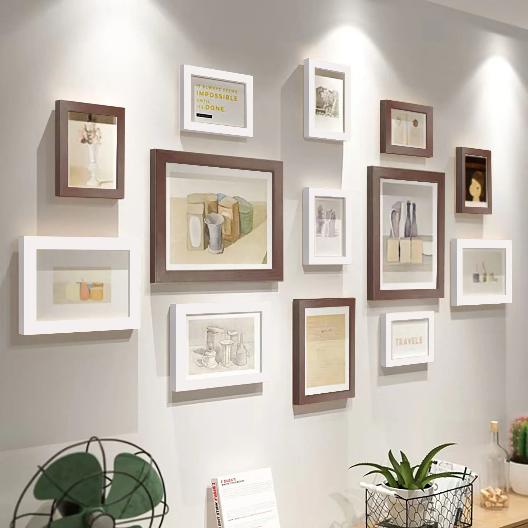 13pcs wood picture frame set for wall home office decor festive commemorative gifts - variety of sizes photos