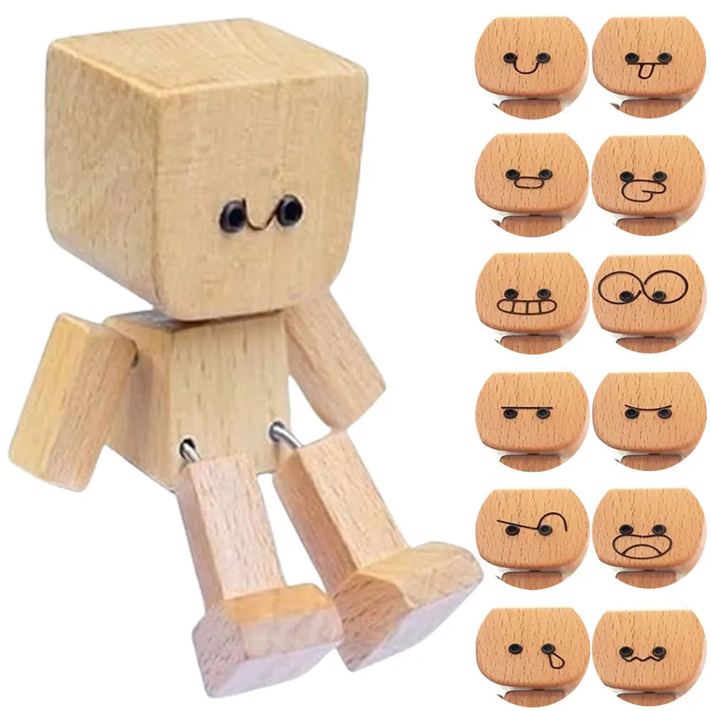Shaking wooden man figurine magnetic changeable emoticon car dashboard decoration air outlet fragrance ornaments