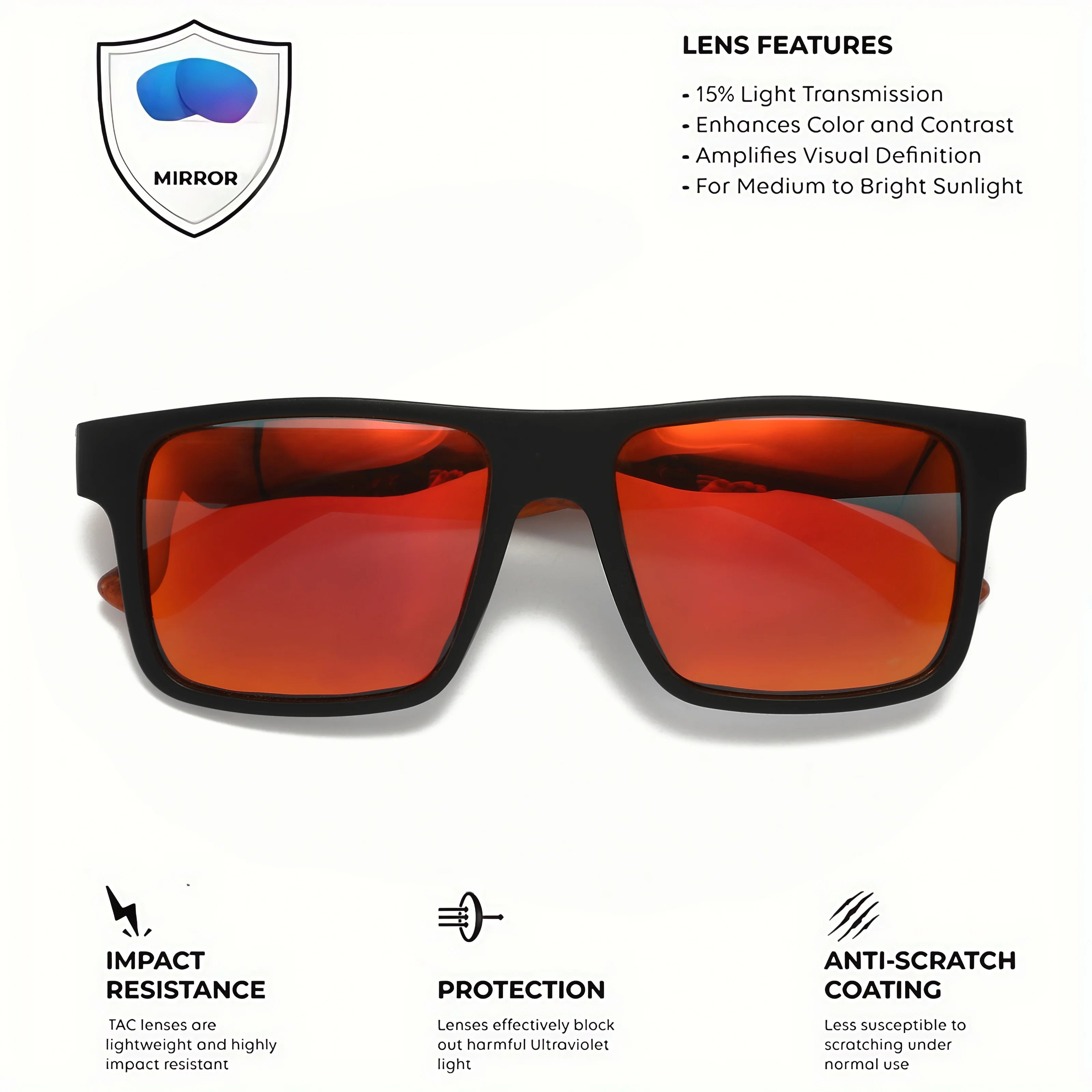 3pcs polarized retro square sunglasses - mahogany wood grain temples & spring hinges uv400 for driving/travel/outdoor