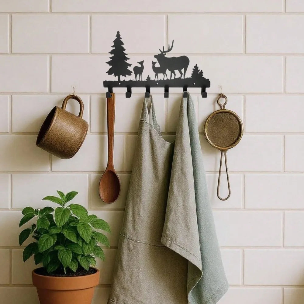 Rustic wooden coat rack with bear & deer hooks - wall mounted tree branch design for towels jackets | farmhouse