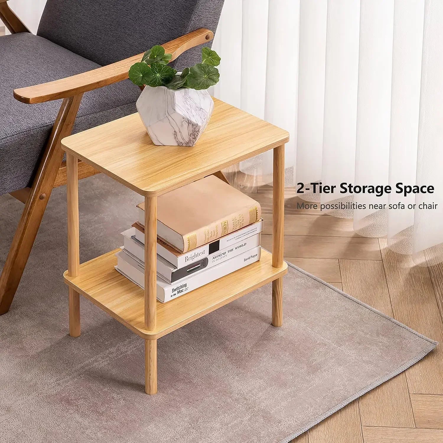 2 tier end table set of boho side with storage shelf nightstand bedside for small spaces bedroom living room - united
