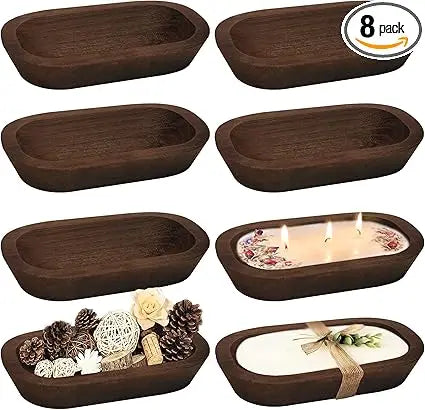 Wooden dough bowls set of 8 rustic paulownia wood vintage style ideal for candles brown 9.7 x 6 inches - united states