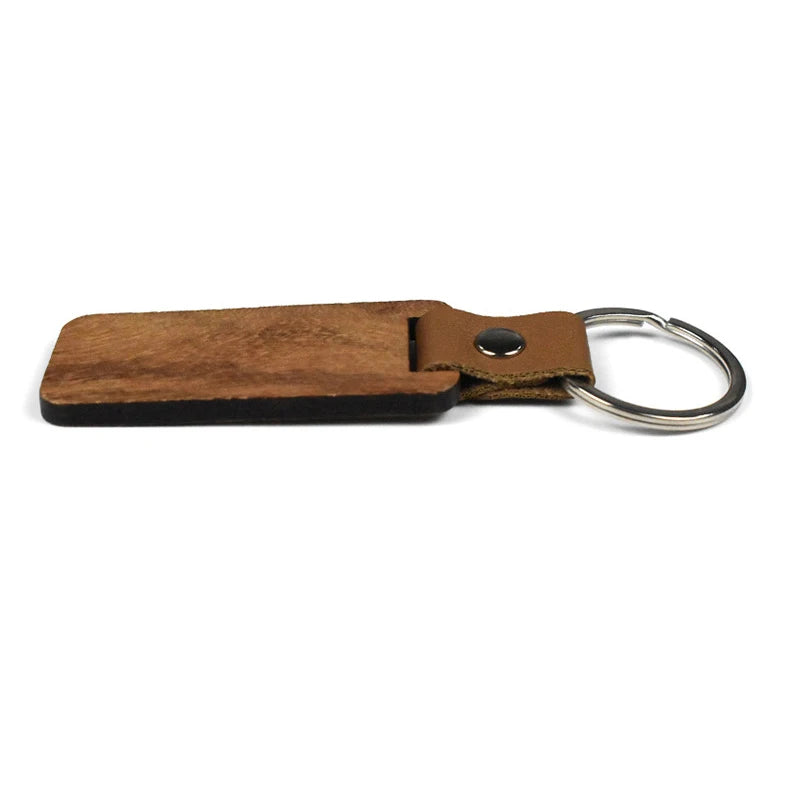100pcs blank wood keychains pu leather keychain rectangular key chain